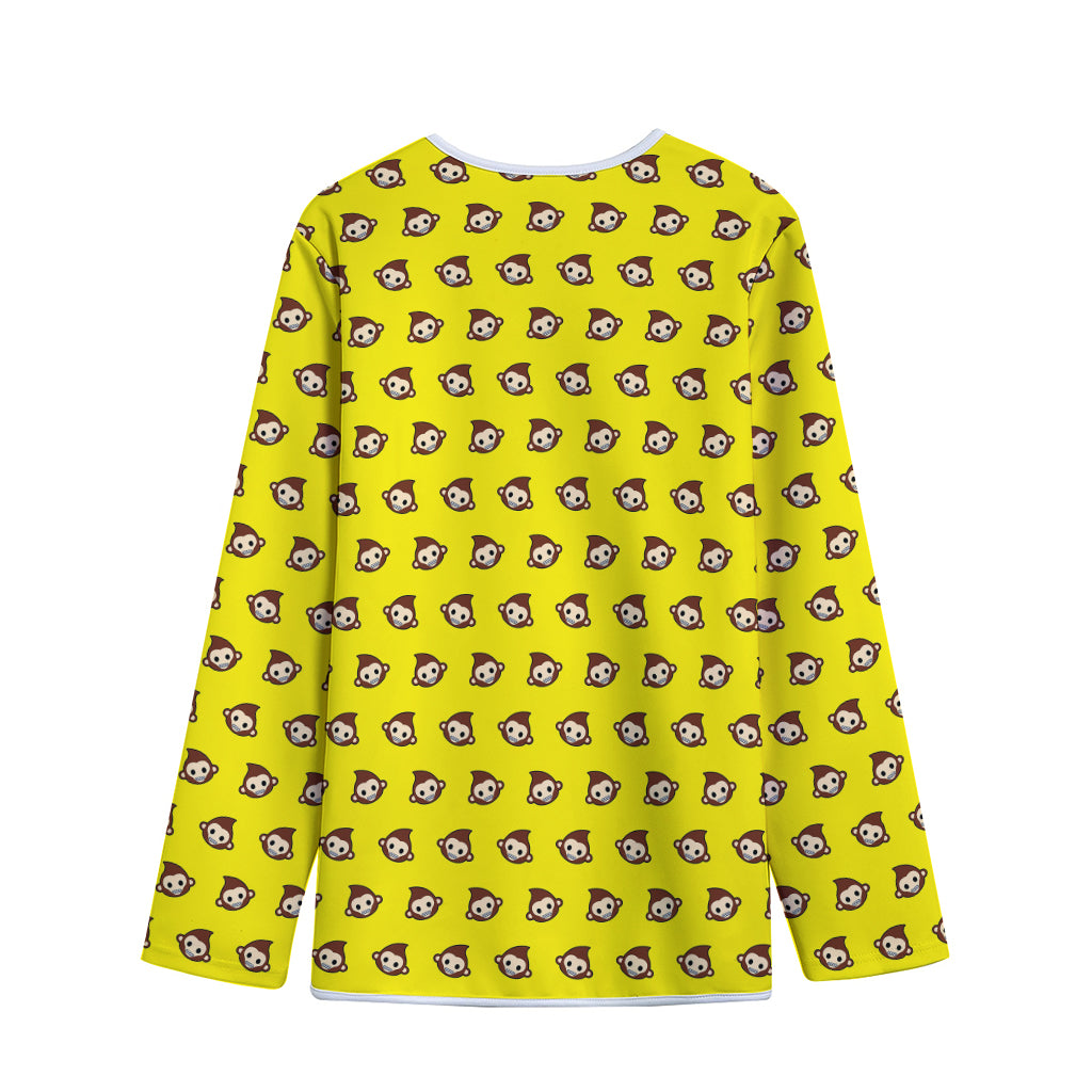 Monkey Emoji Pattern Print Long Sleeve Short Coat
