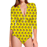 Monkey Emoji Pattern Print Long Sleeve Swimsuit