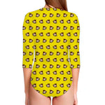 Monkey Emoji Pattern Print Long Sleeve Swimsuit