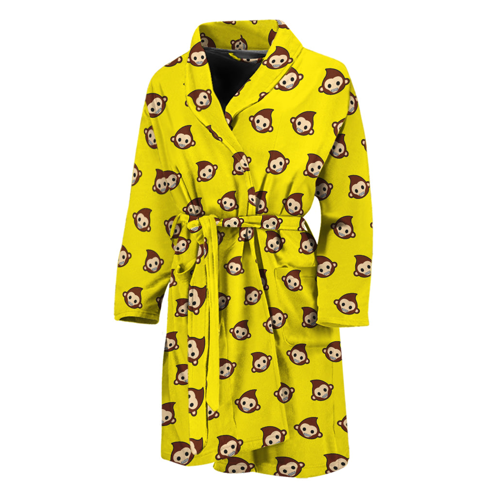 Monkey Emoji Pattern Print Men's Bathrobe