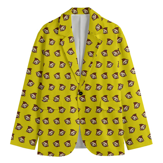 Monkey Emoji Pattern Print Men's Cotton Blazer