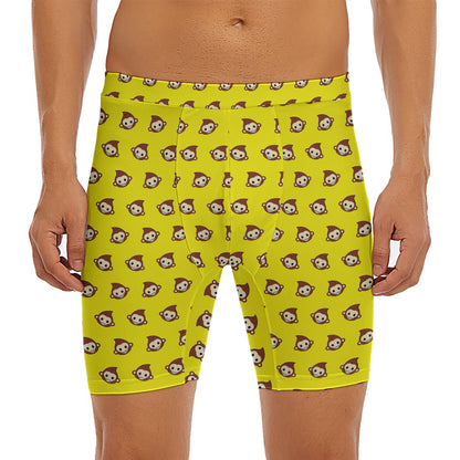 Monkey Emoji Pattern Print Men's Long Boxer Briefs