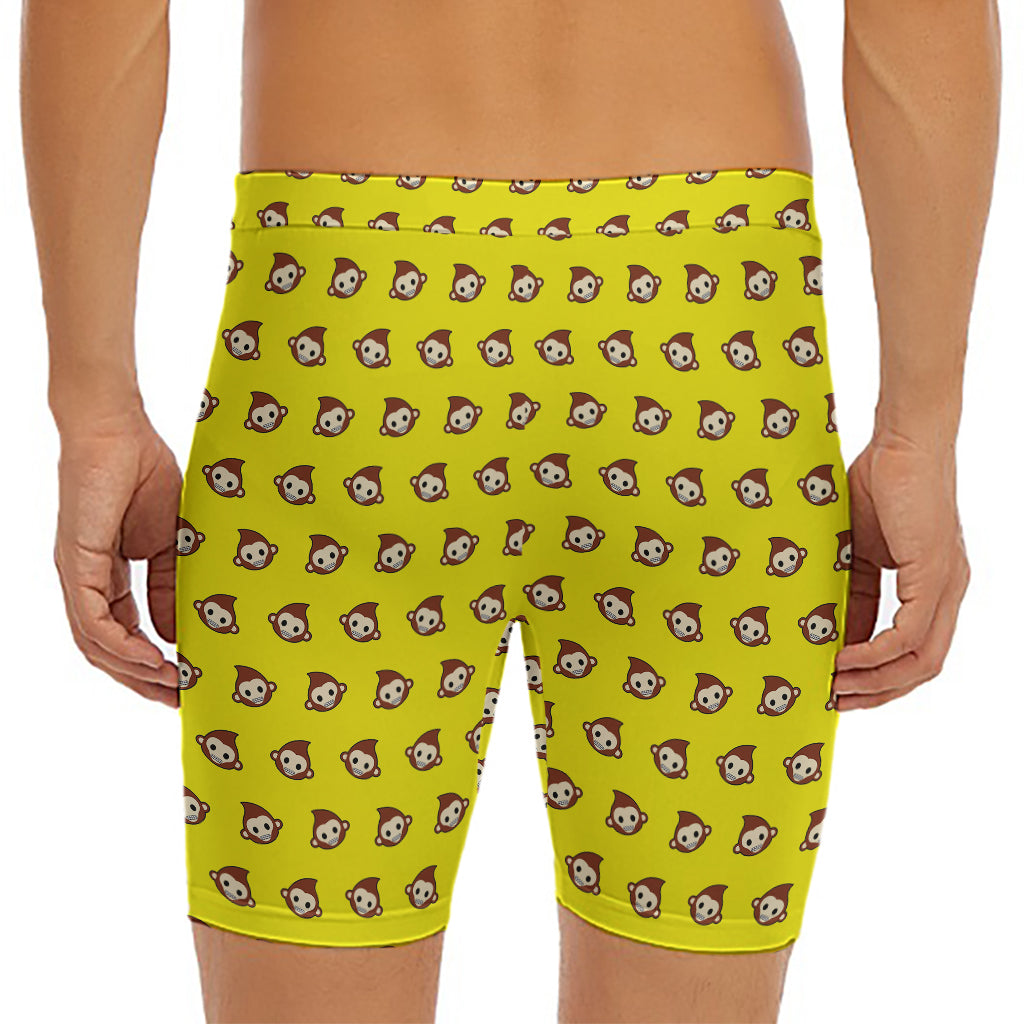 Monkey Emoji Pattern Print Men's Long Boxer Briefs