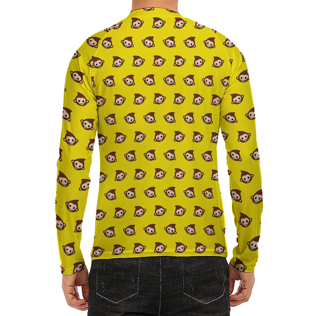 Monkey Emoji Pattern Print Men's Long Sleeve Rash Guard