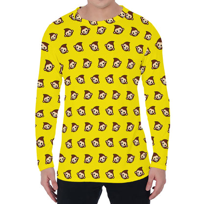 Monkey Emoji Pattern Print Men's Long Sleeve T-Shirt