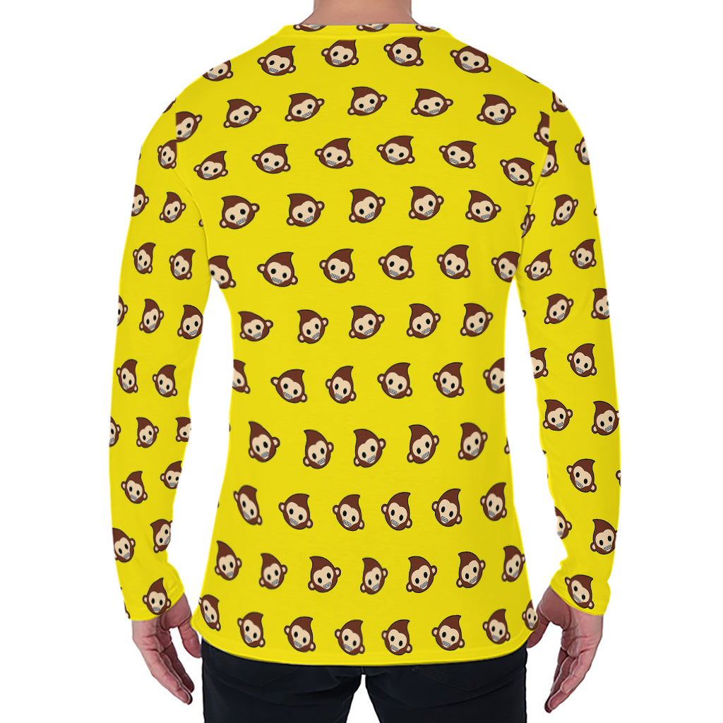 Monkey Emoji Pattern Print Men's Long Sleeve T-Shirt