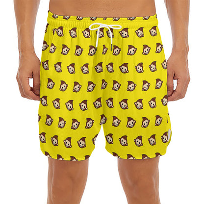 Monkey Emoji Pattern Print Men's Split Running Shorts