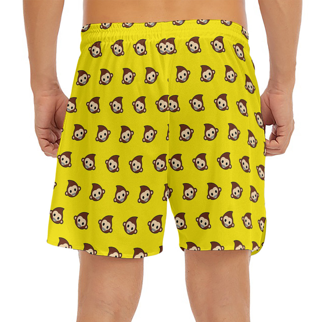 Monkey Emoji Pattern Print Men's Split Running Shorts