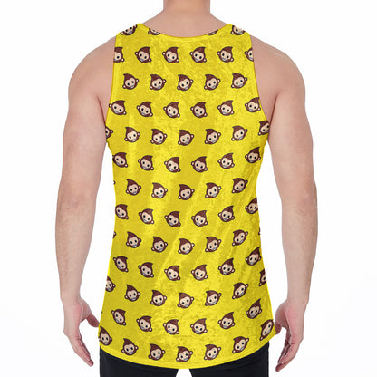 Monkey Emoji Pattern Print Men's Velvet Tank Top