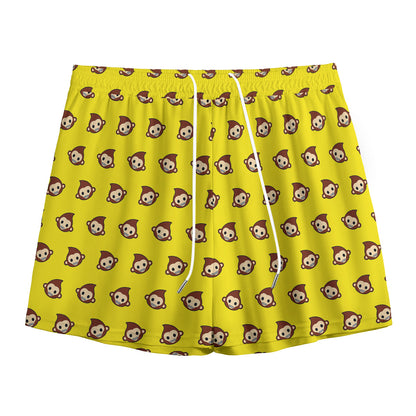 Monkey Emoji Pattern Print Mesh Shorts