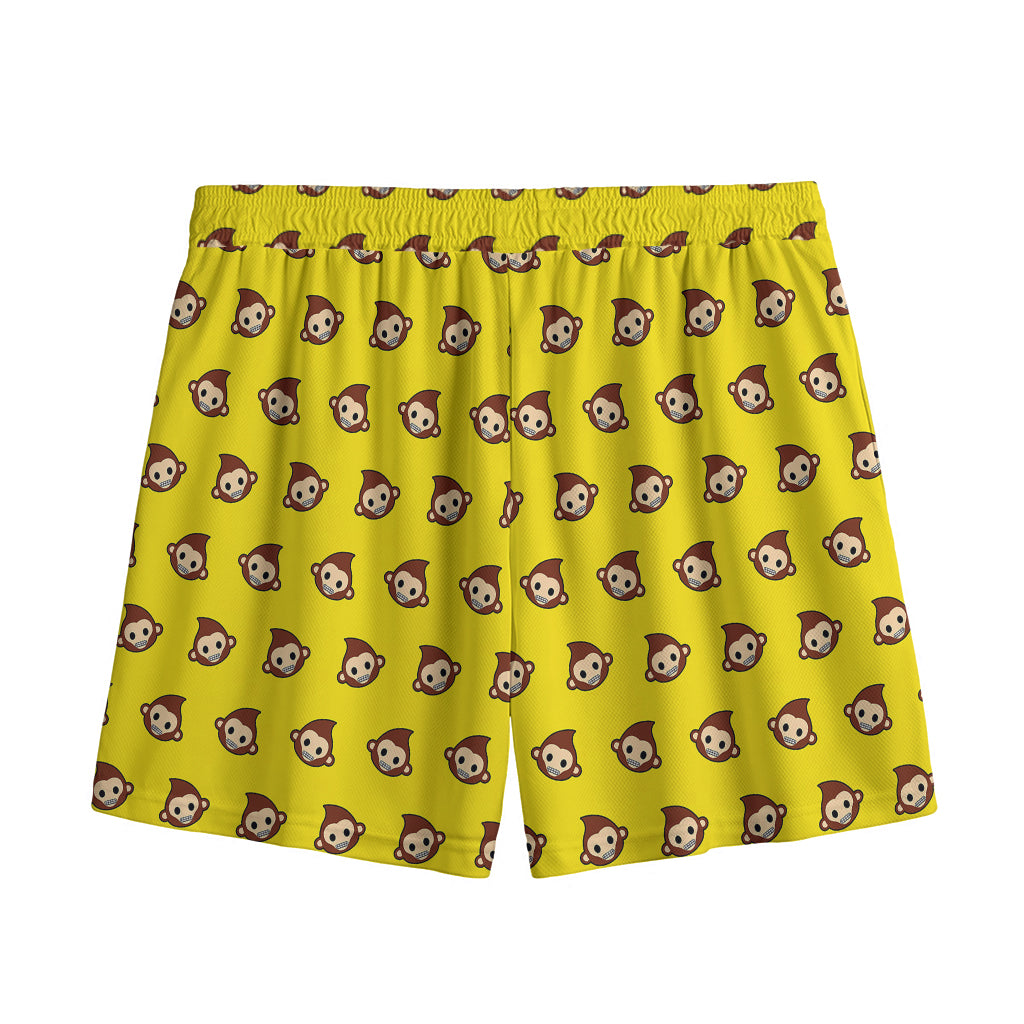 Monkey Emoji Pattern Print Mesh Shorts