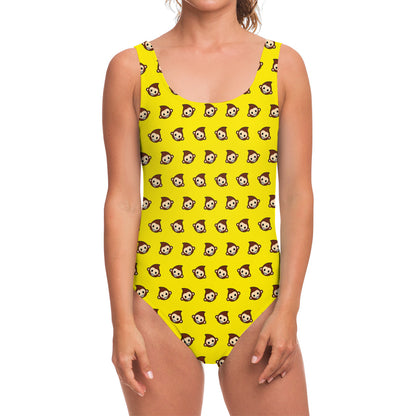Monkey Emoji Pattern Print One Piece Swimsuit