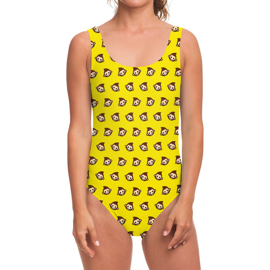 Monkey Emoji Pattern Print One Piece Swimsuit