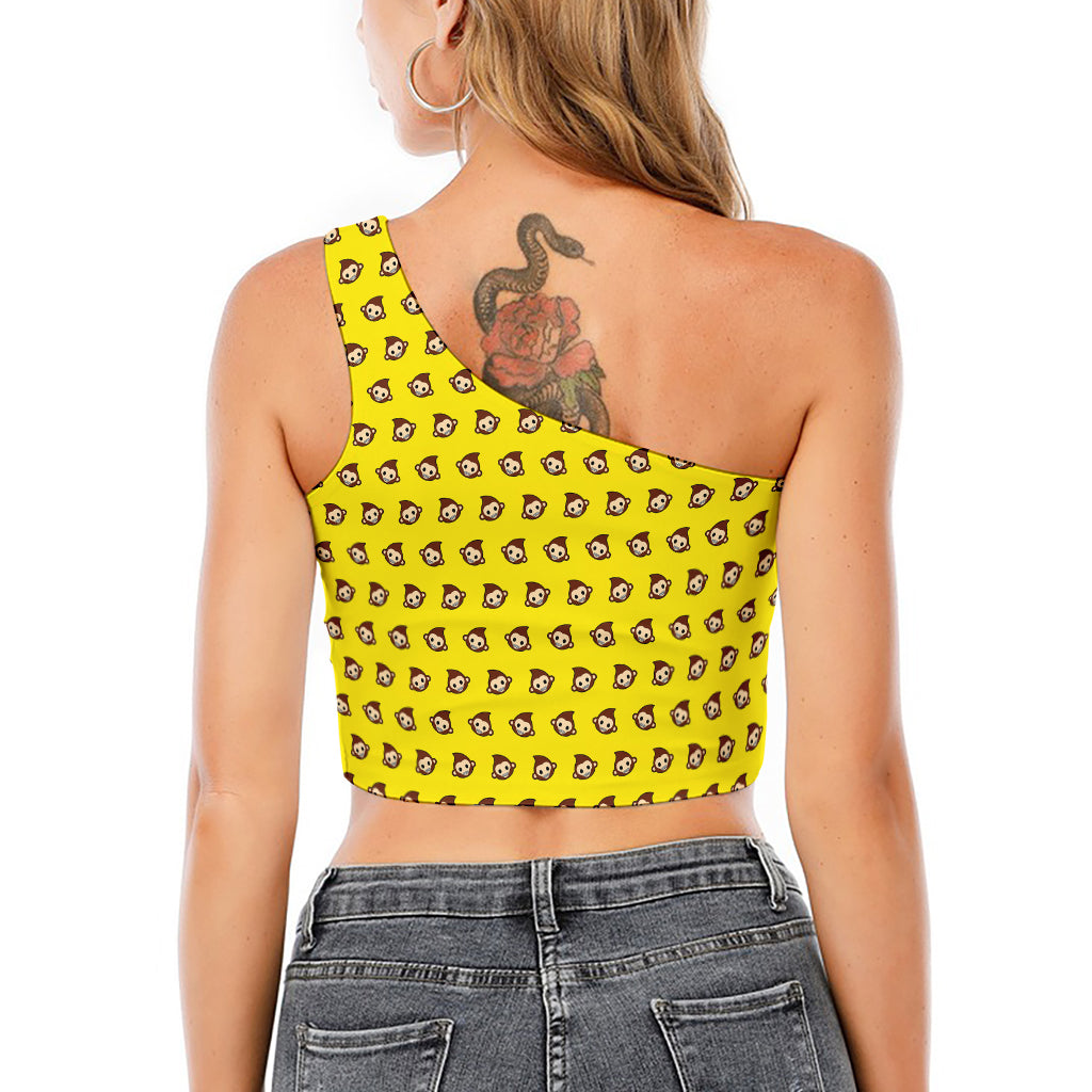 Monkey Emoji Pattern Print One Shoulder Crop Top