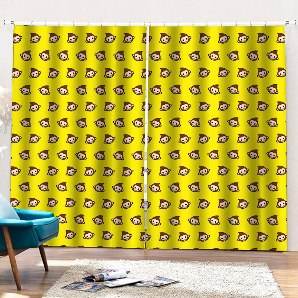 Monkey Emoji Pattern Print Pencil Pleat Curtains