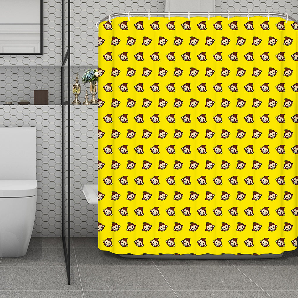 Monkey Emoji Pattern Print Polyester Shower Curtain