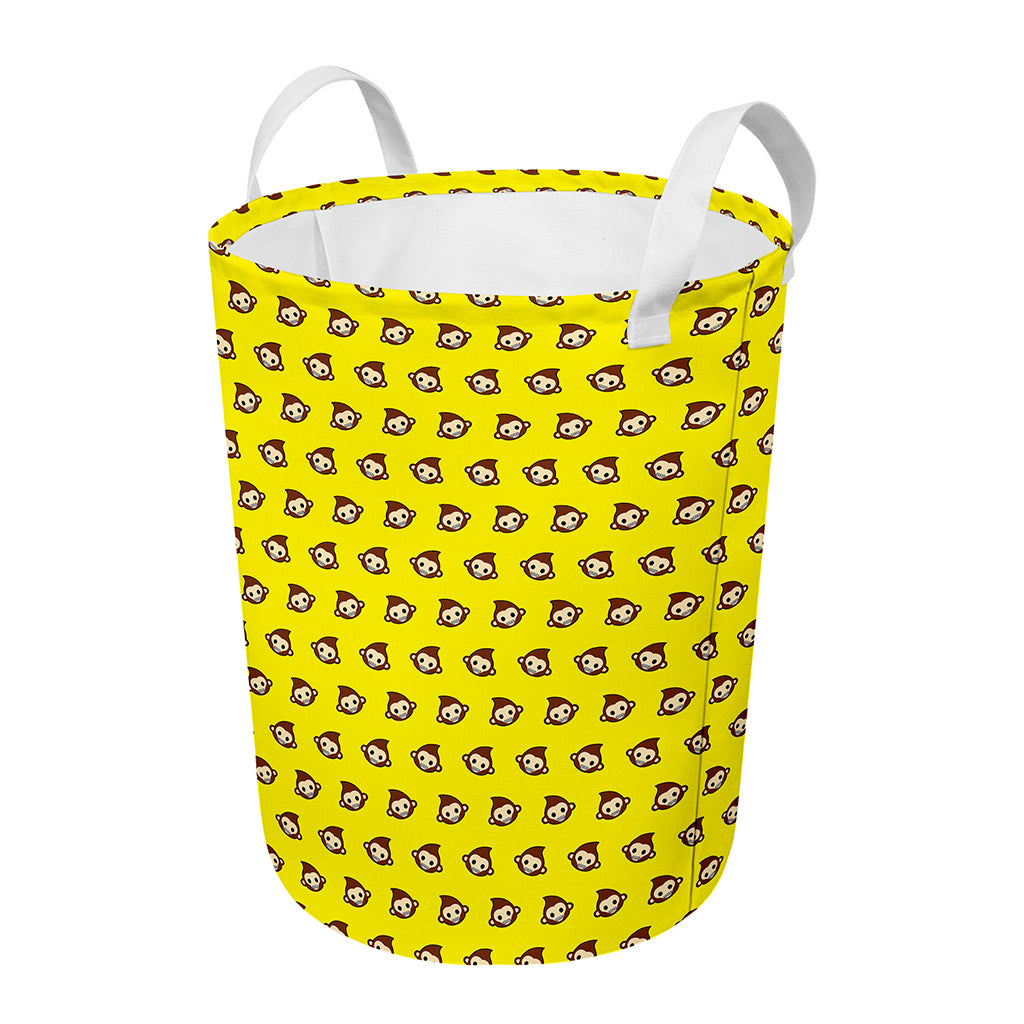 Monkey Emoji Pattern Print Round Laundry Basket