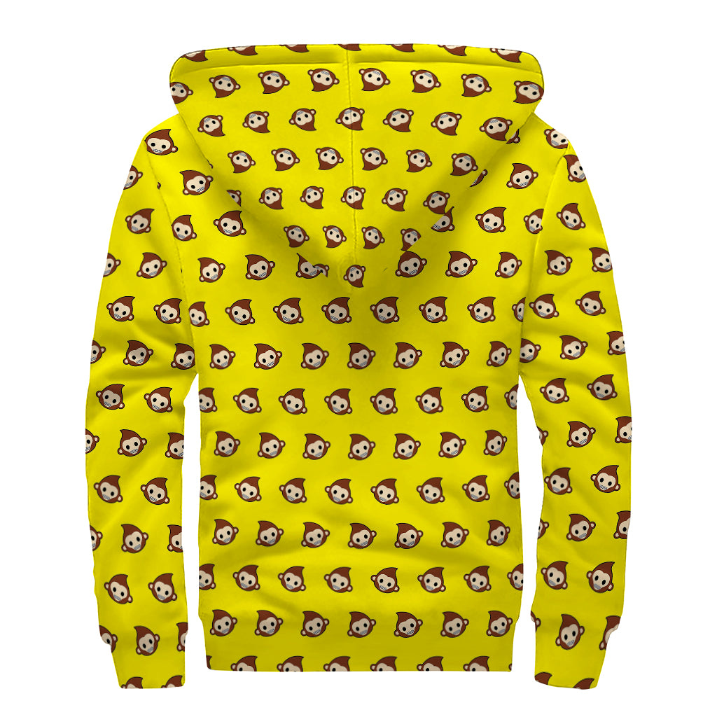 Monkey Emoji Pattern Print Sherpa Lined Zip Up Hoodie