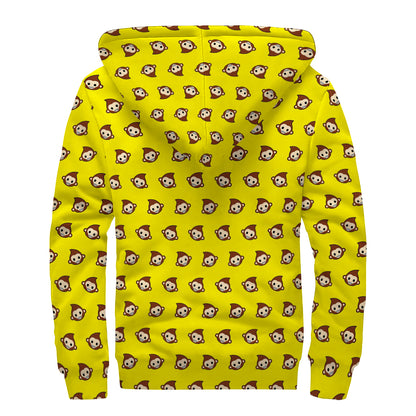 Monkey Emoji Pattern Print Sherpa Lined Zip Up Hoodie