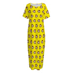 Monkey Emoji Pattern Print Short Sleeve Long Nightdress