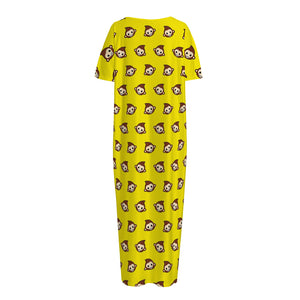 Monkey Emoji Pattern Print Short Sleeve Long Nightdress