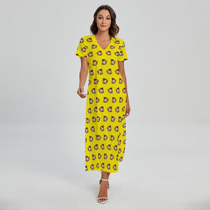 Monkey Emoji Pattern Print Short Sleeve Maxi Dress