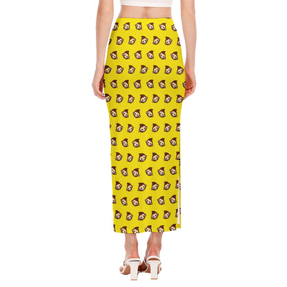 Monkey Emoji Pattern Print Side Slit Maxi Skirt