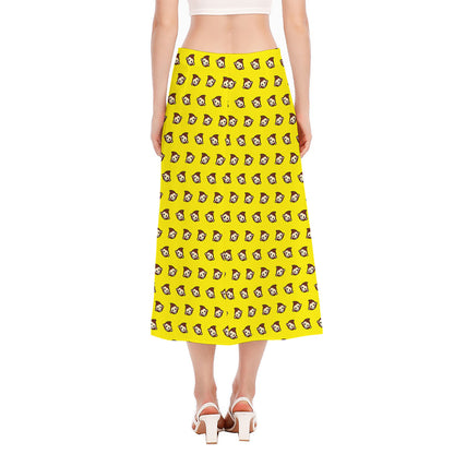 Monkey Emoji Pattern Print Side Slit Midi Skirt