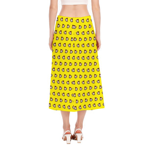 Monkey Emoji Pattern Print Side Slit Midi Skirt