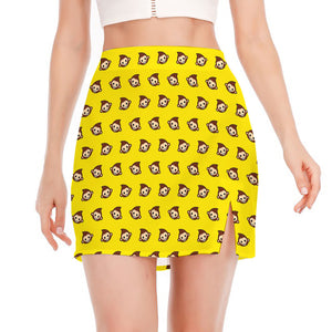 Monkey Emoji Pattern Print Side Slit Mini Skirt