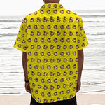 Monkey Emoji Pattern Print Textured Short Sleeve Shirt