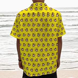 Monkey Emoji Pattern Print Textured Short Sleeve Shirt