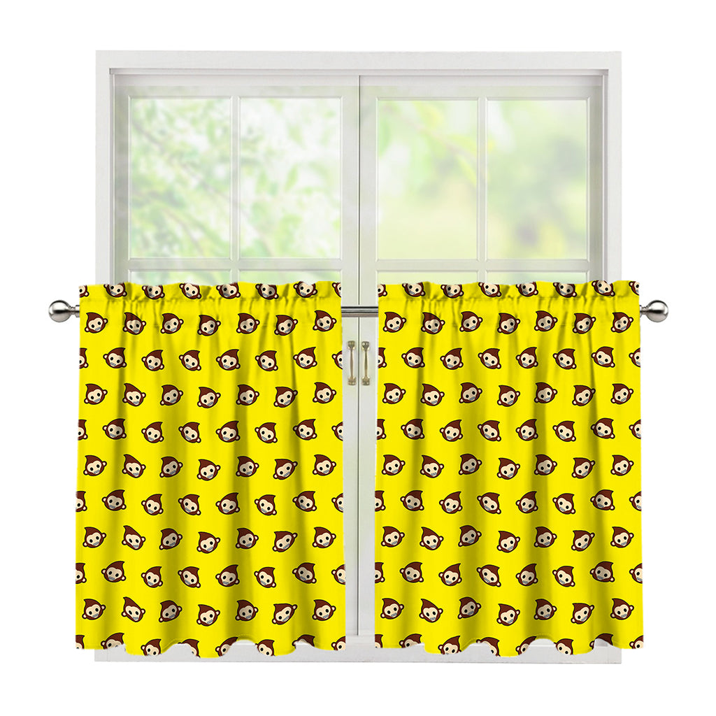 Monkey Emoji Pattern Print Tier Curtains