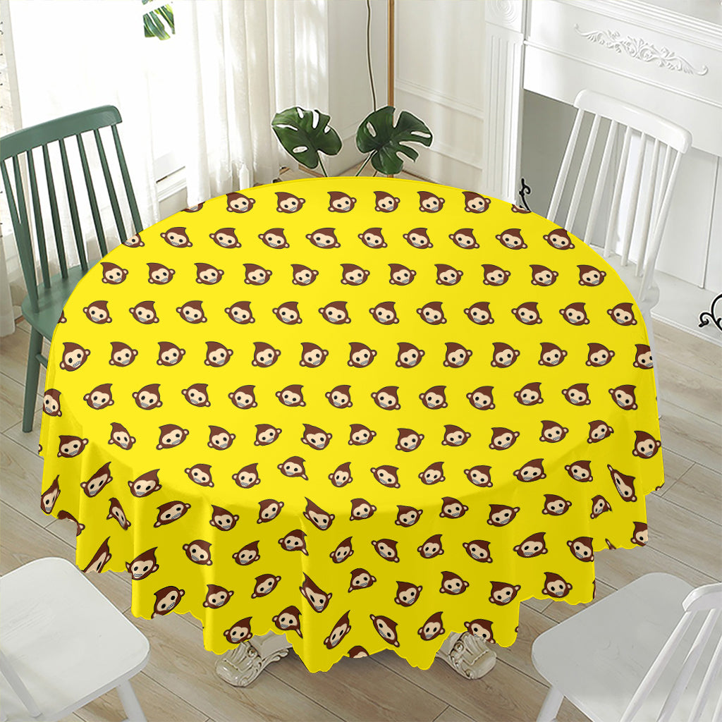 Monkey Emoji Pattern Print Waterproof Round Tablecloth