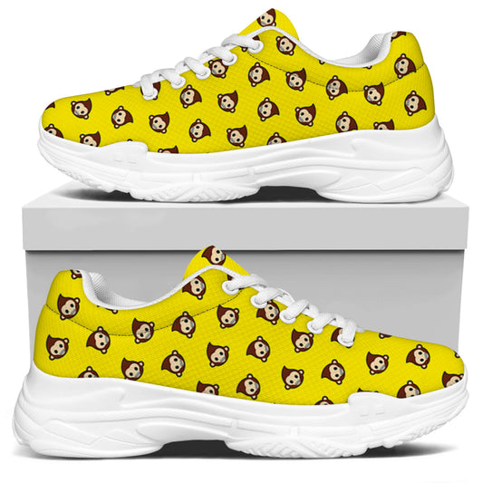 Monkey Emoji Pattern Print White Chunky Shoes