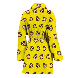 Monkey Emoji Pattern Print Women's Bathrobe