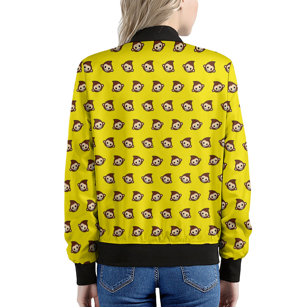 Monkey Emoji Pattern Print Women's Bomber Jacket