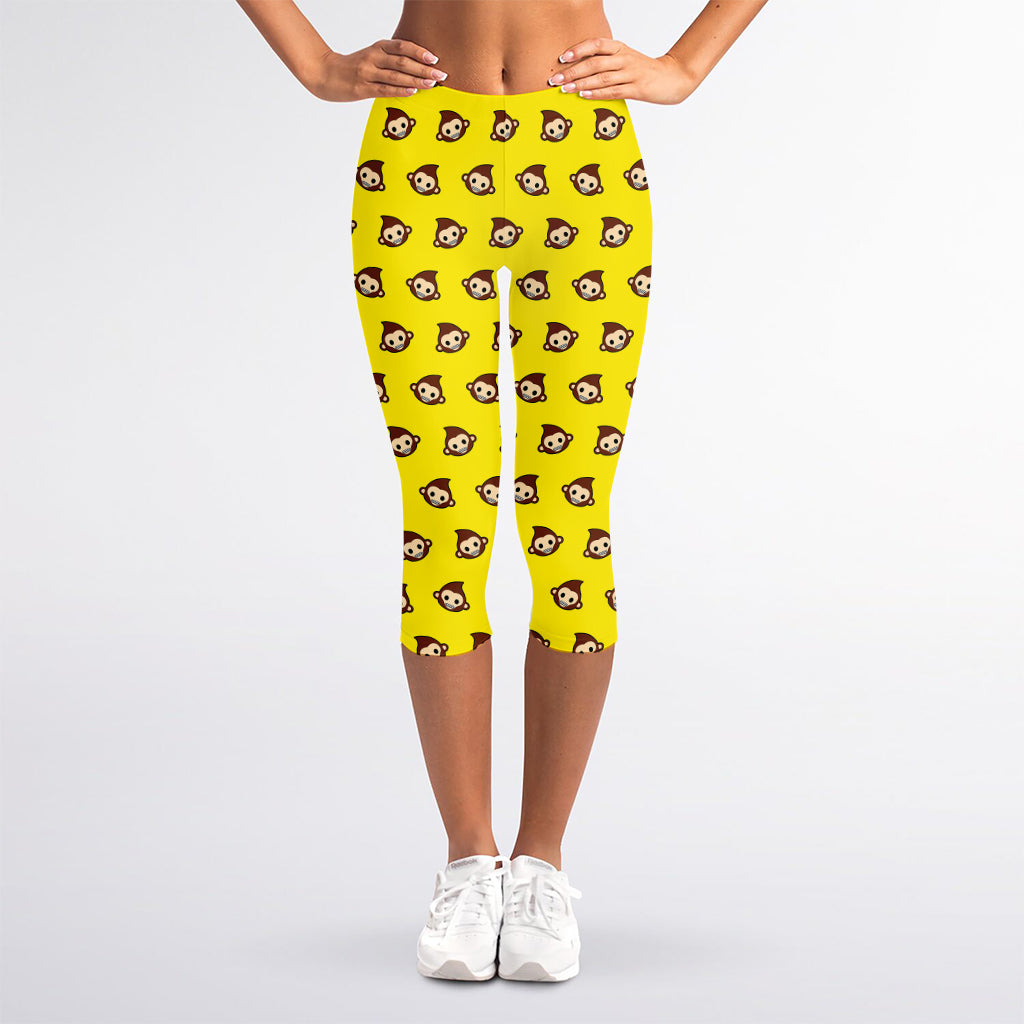 Monkey Emoji Pattern Print Women's Capri Leggings