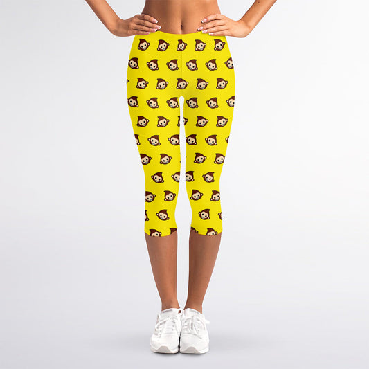Monkey Emoji Pattern Print Women's Capri Leggings