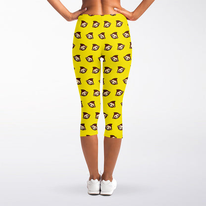 Monkey Emoji Pattern Print Women's Capri Leggings