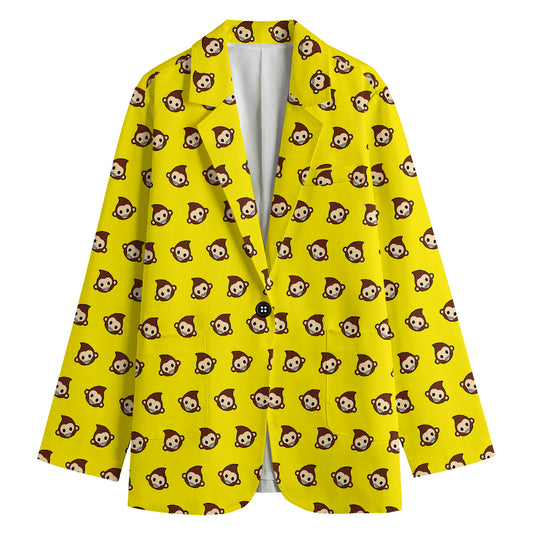 Monkey Emoji Pattern Print Women's Cotton Blazer