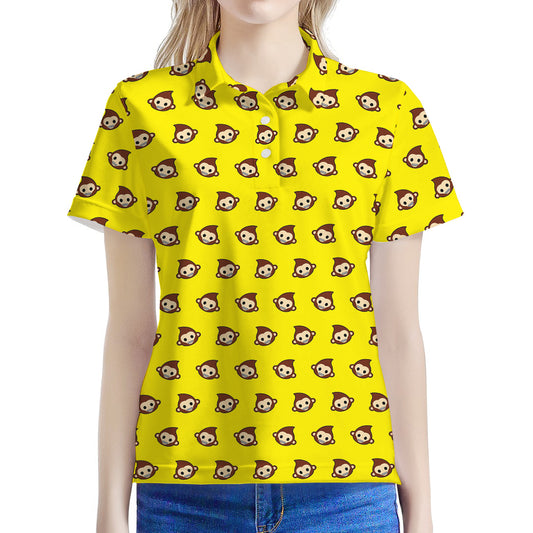 Monkey Emoji Pattern Print Women's Polo Shirt