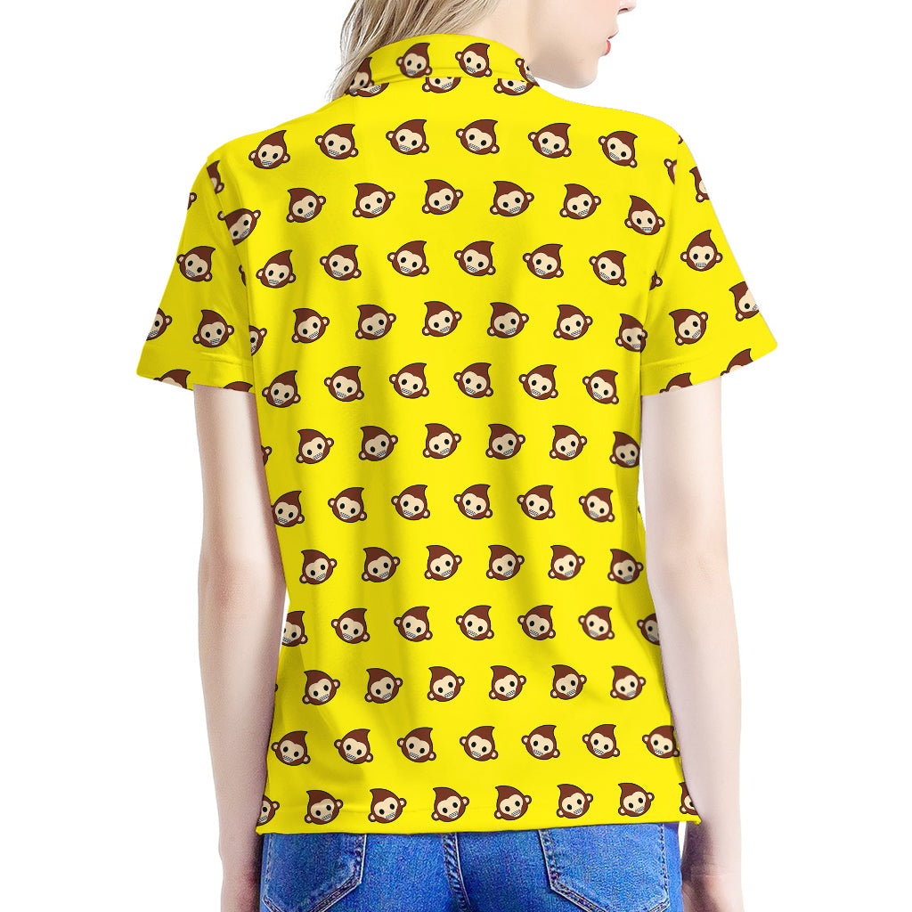 Monkey Emoji Pattern Print Women's Polo Shirt
