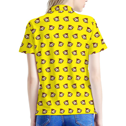 Monkey Emoji Pattern Print Women's Polo Shirt