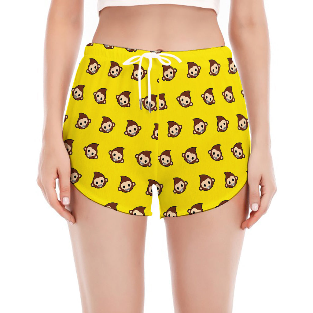 Monkey Emoji Pattern Print Women's Split Running Shorts