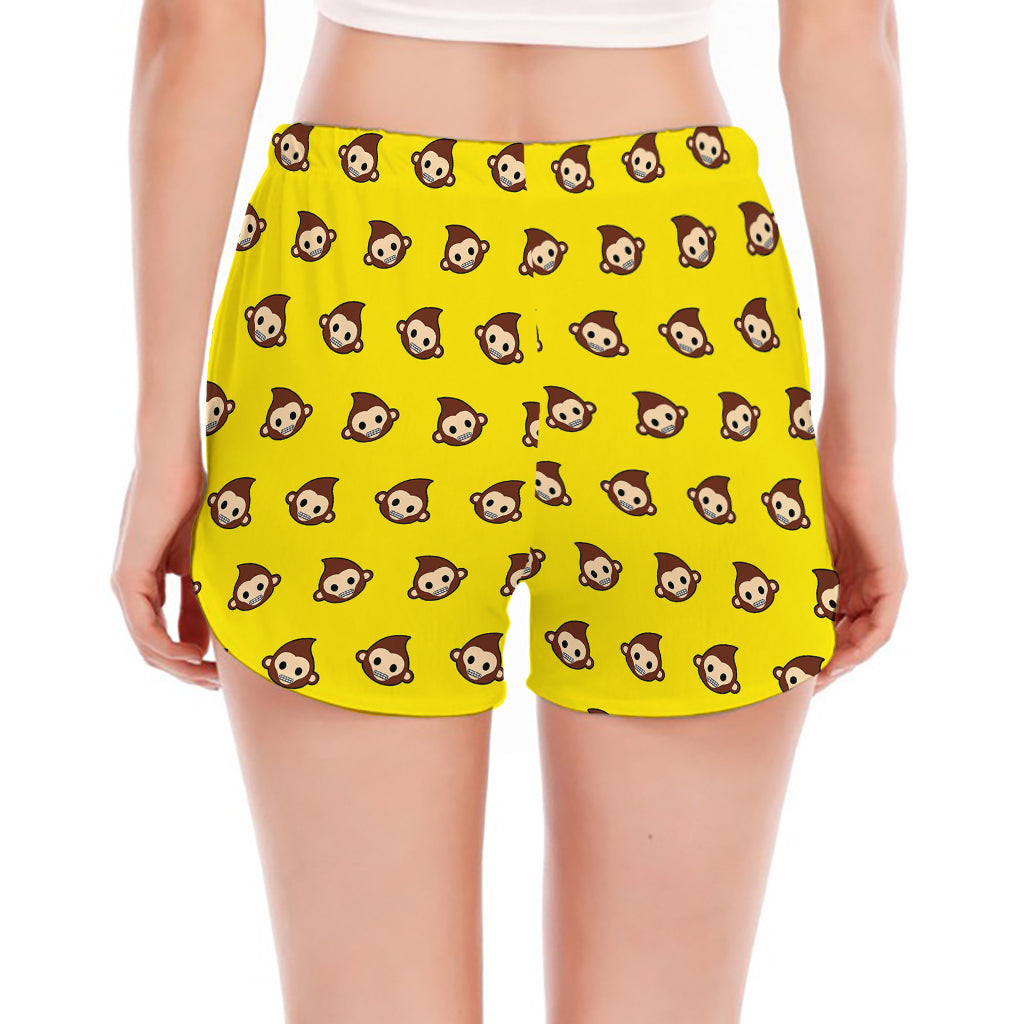 Monkey Emoji Pattern Print Women's Split Running Shorts