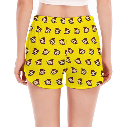 Monkey Emoji Pattern Print Women's Split Running Shorts
