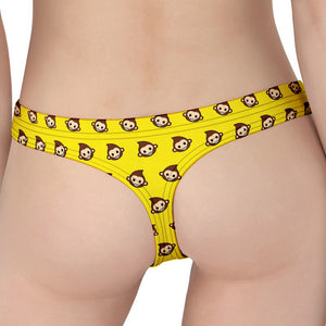 Monkey Emoji Pattern Print Women's Thong