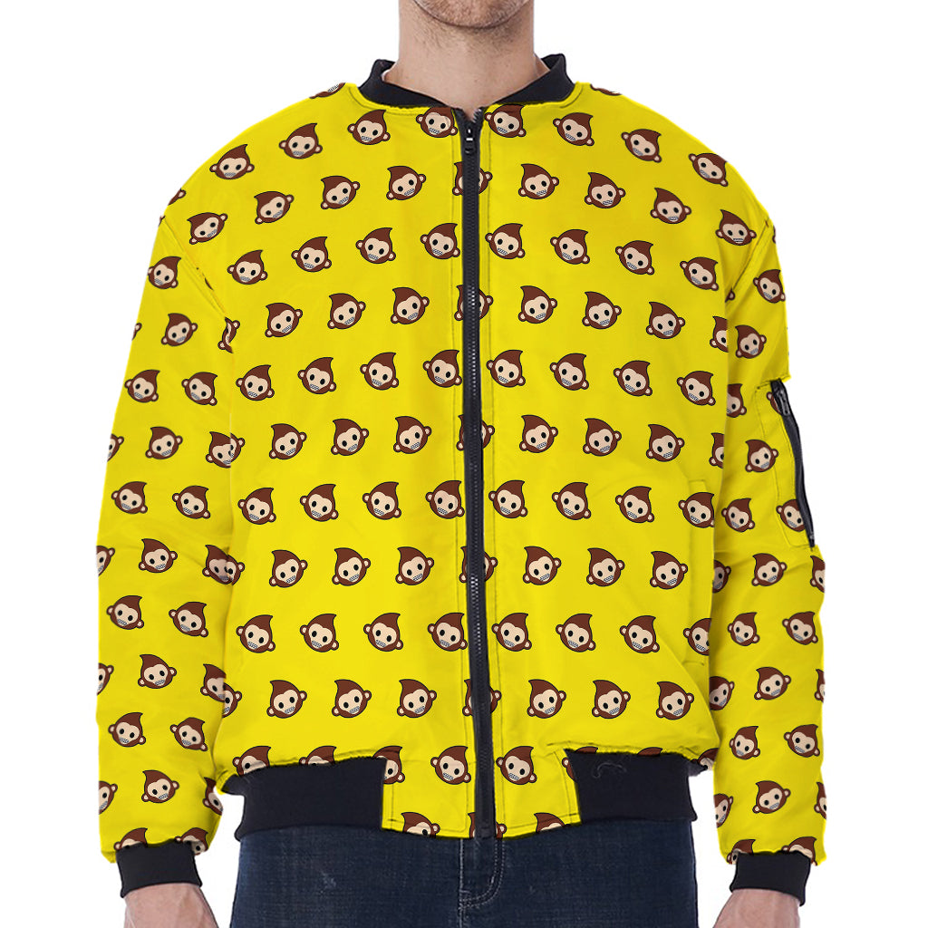 Monkey Emoji Pattern Print Zip Sleeve Bomber Jacket