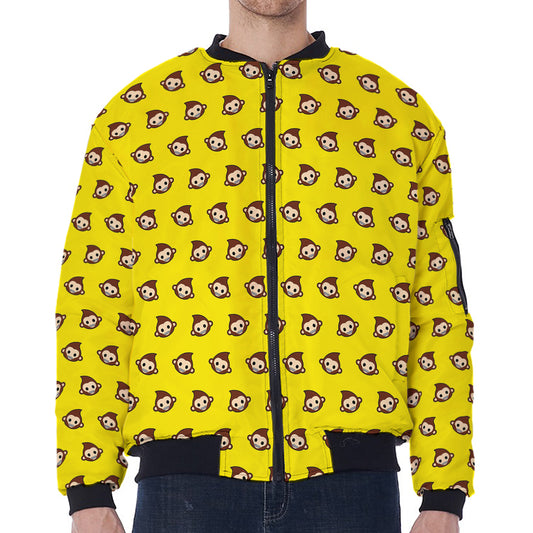 Monkey Emoji Pattern Print Zip Sleeve Bomber Jacket